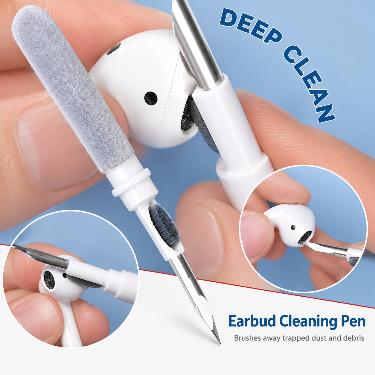 Earbuds Charging Case - 3-in-1 Earbud Cleaning Pen with Metal
