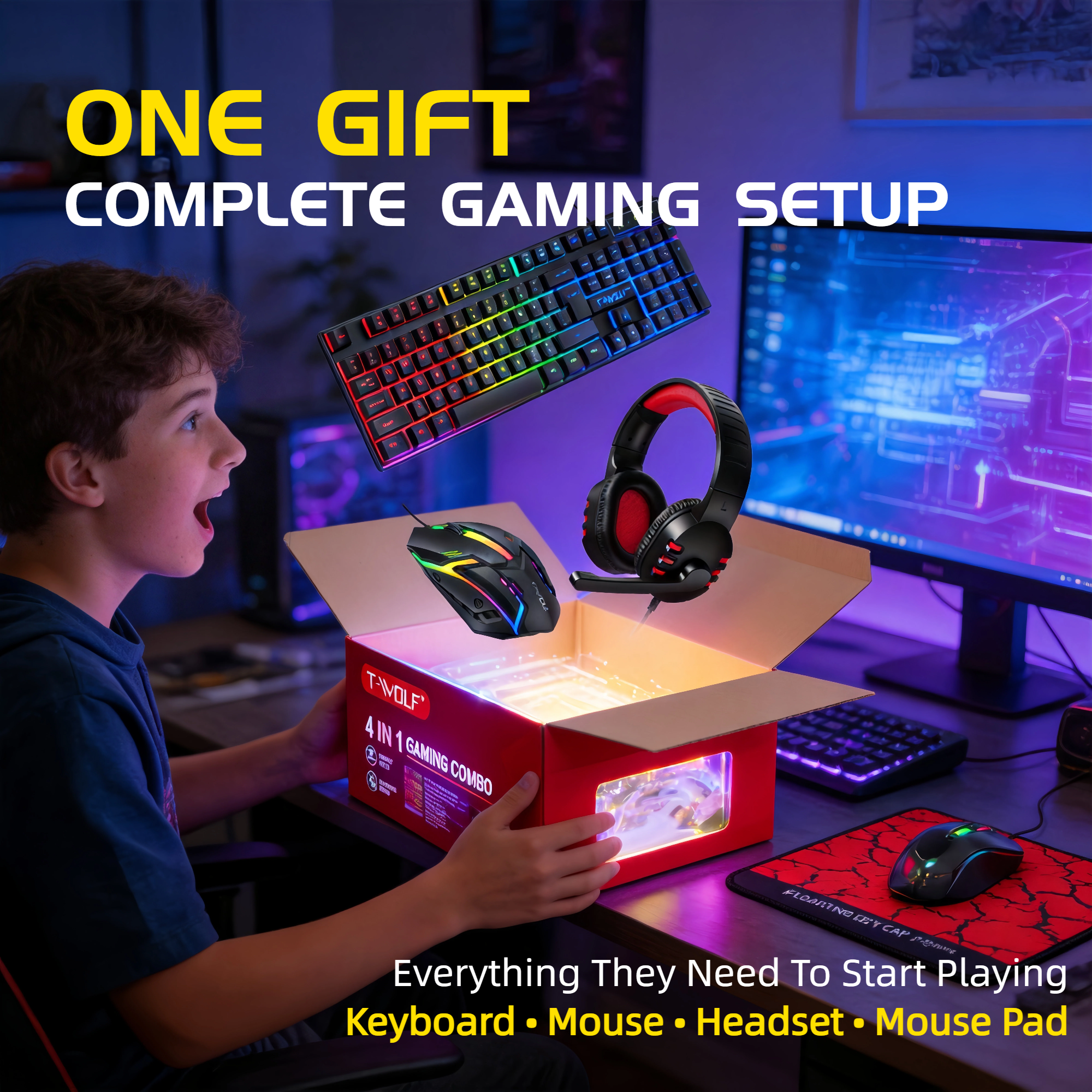 4 in 1 Gaming Combo Set Rainbo - Gaming Headset Rgb avis et prix