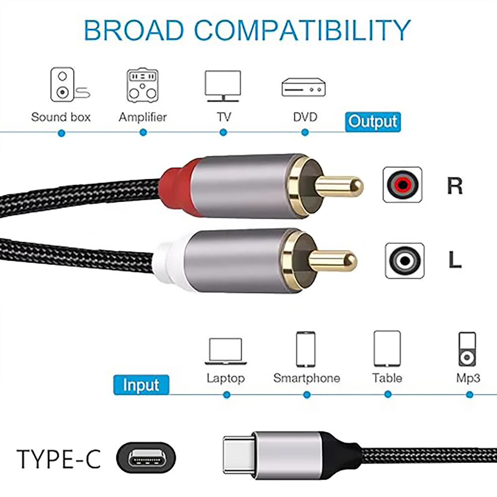 USB C to 2 RCA Audio Cable, Ty - Earphone Splitter Jack avis et prix